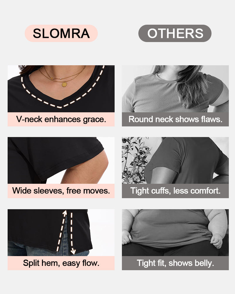 Women's Plus Size Basic Sleeve V-Neck T-Shirts