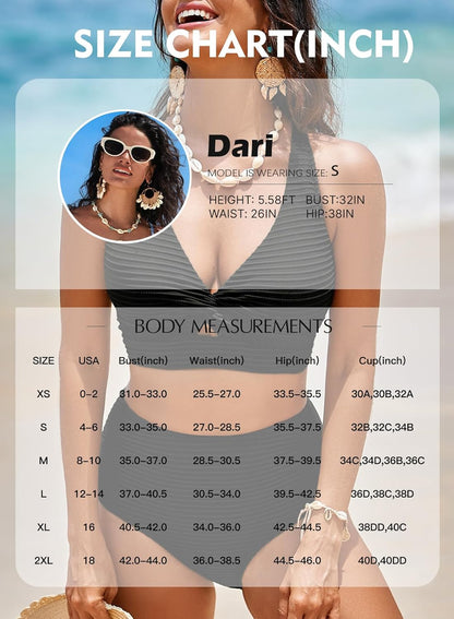 Textured Twist Front High-Waisted Bikini Set