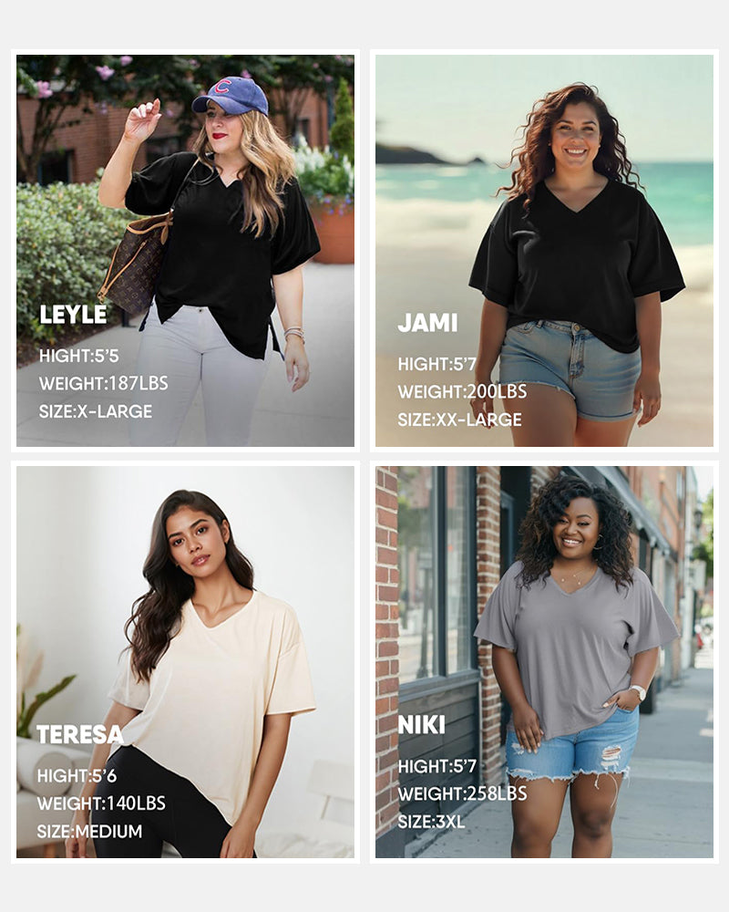 Women's Plus Size Basic Sleeve V-Neck T-Shirts