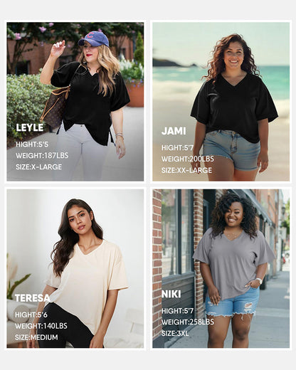 Women's Plus Size Basic Sleeve V-Neck T-Shirts