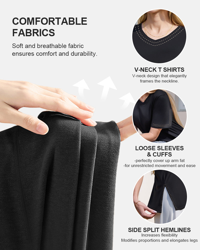 Women's Plus Size Basic Sleeve V-Neck T-Shirts