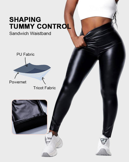 High Waist Fleece Stretch Artificial Leather PU Leather Leggings