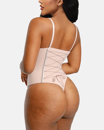 Sexy Back Lace-up Thong Seamless Corset Bodysuit