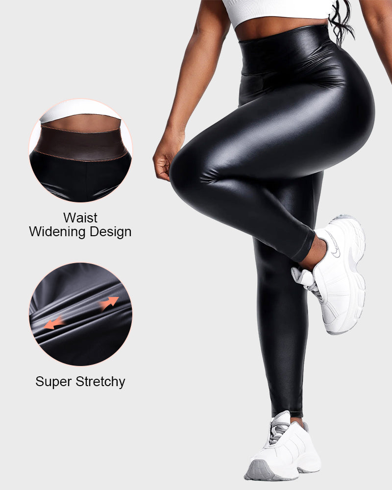 High Waist Fleece Stretch Artificial Leather PU Leather Leggings