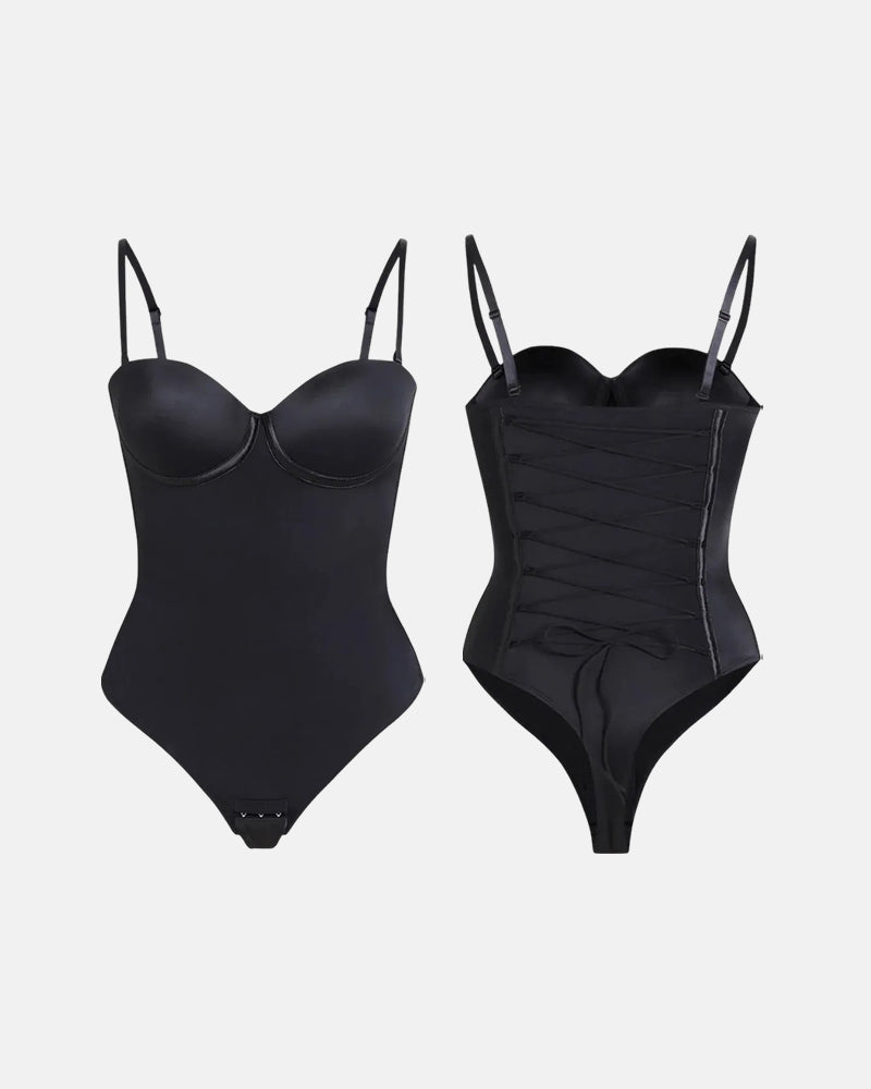 Sexy Back Lace-up Thong Seamless Corset Bodysuit