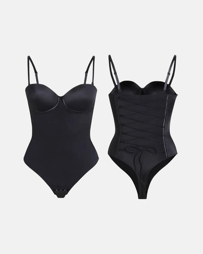 Sexy Back Lace-up Thong Seamless Corset Bodysuit