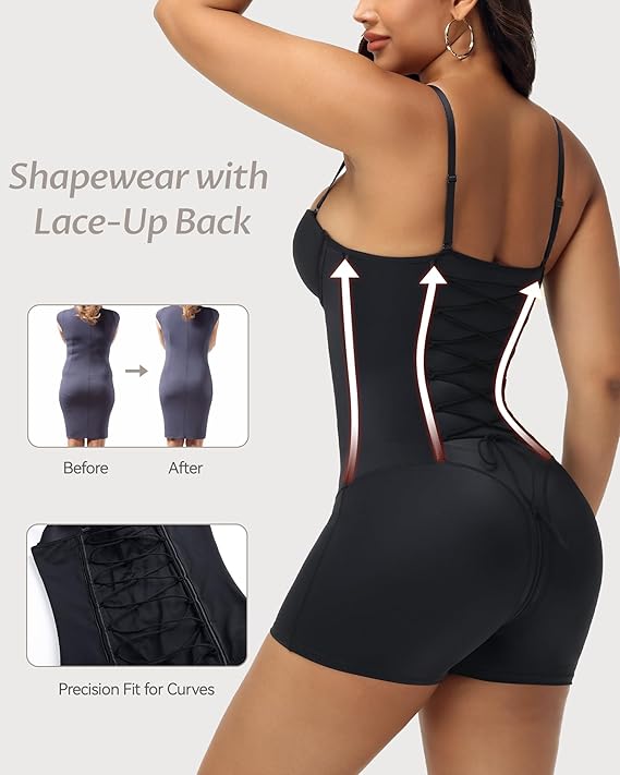 Sexy Back Lace-up Thong Seamless Corset Bodysuit