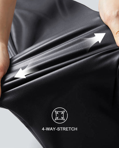 High Waist Fleece Stretch Artificial Leather PU Leather Leggings