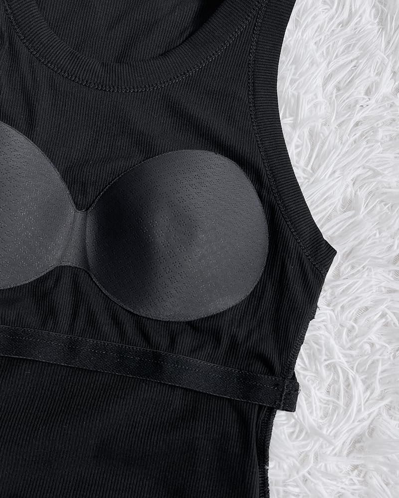 Ribbed Tank Top with Built-in Bra and Pads