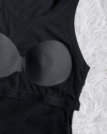Ribbed Tank Top with Built-in Bra and Pads