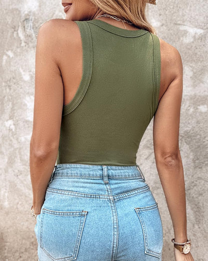 Ribbed Tank Top with Built-in Bra and Pads