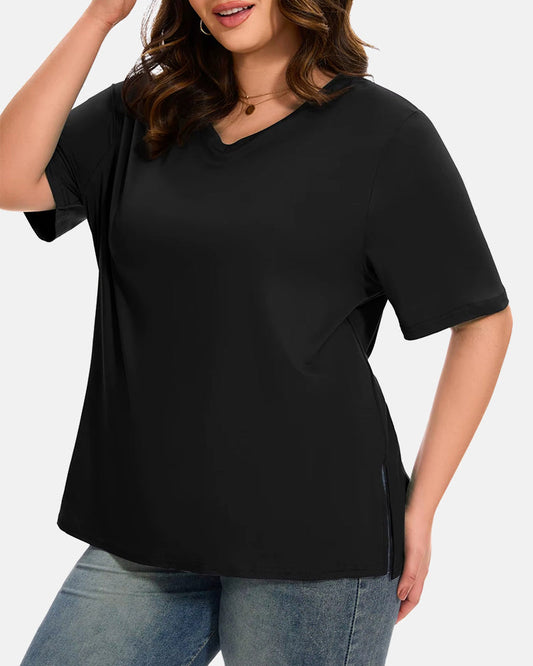Women's Plus Size Basic Sleeve V-Neck T-Shirts