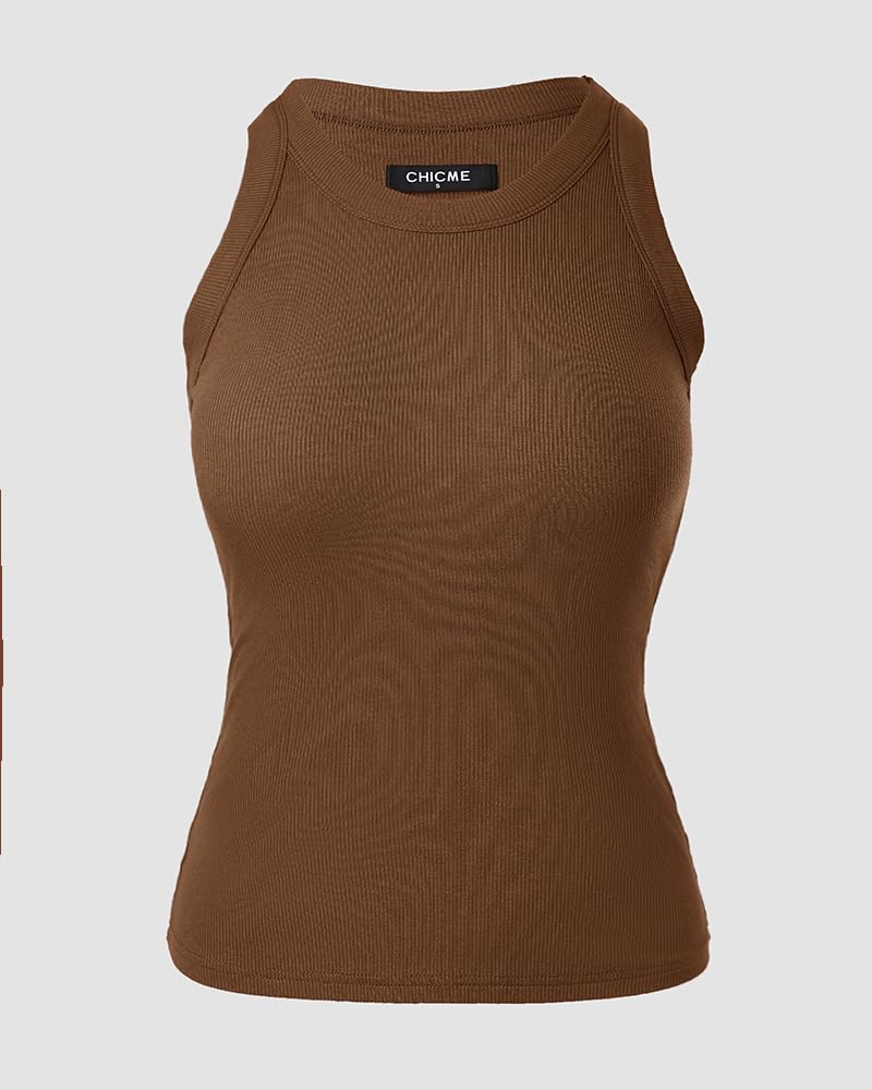 Ribbed Tank Top with Built-in Bra and Pads