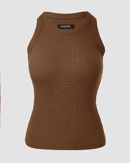 Ribbed Tank Top with Built-in Bra and Pads