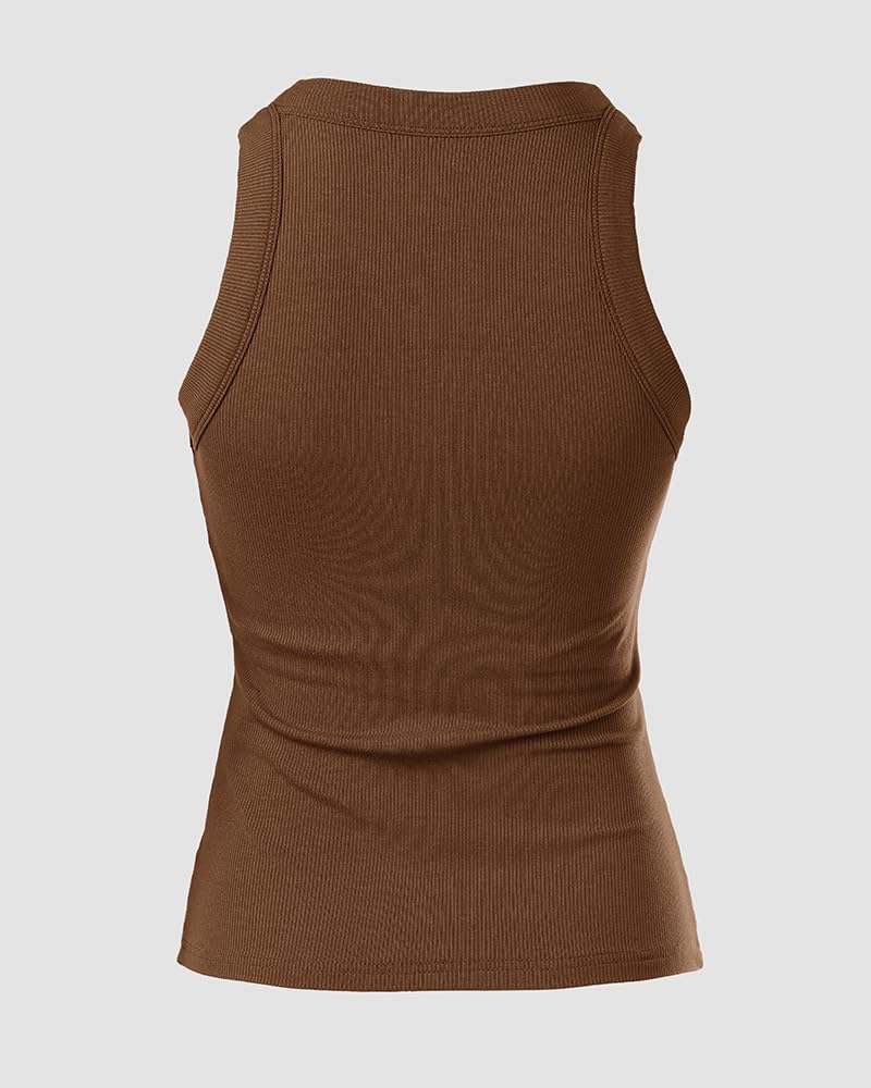 Ribbed Tank Top with Built-in Bra and Pads