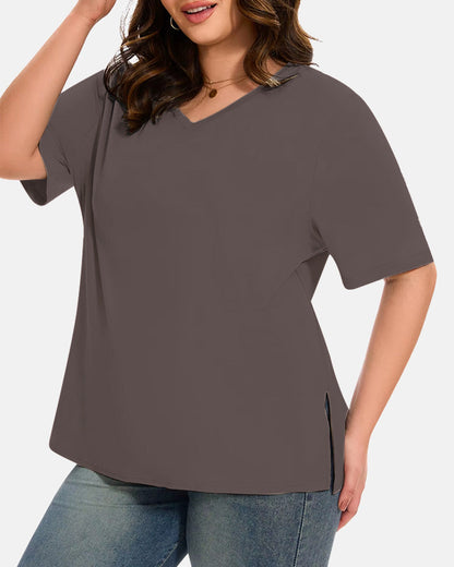 Women's Plus Size Basic Sleeve V-Neck T-Shirts