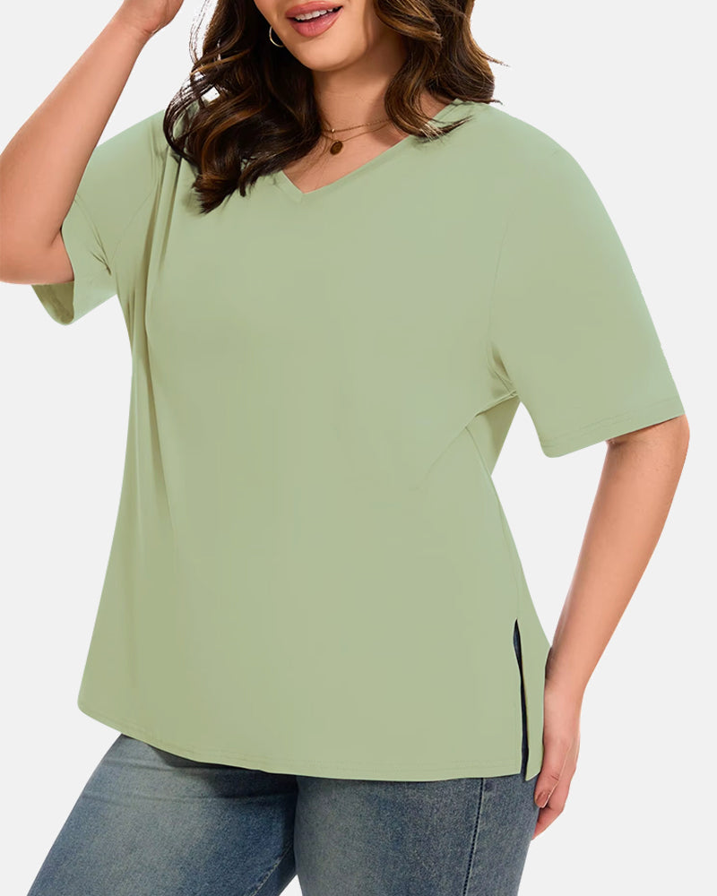 Women's Plus Size Basic Sleeve V-Neck T-Shirts