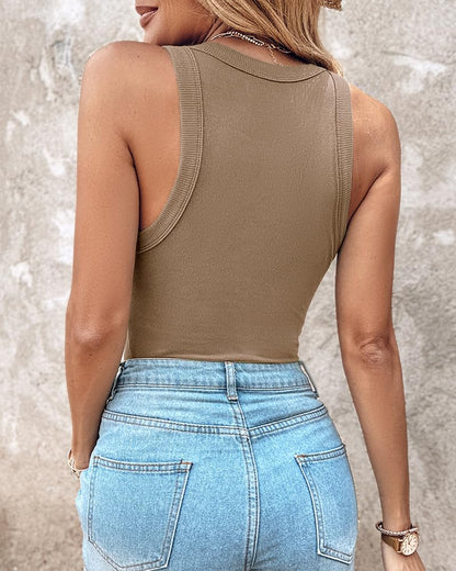 Ribbed Tank Top with Built-in Bra and Pads