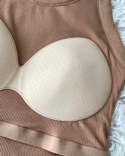 Ribbed Tank Top with Built-in Bra and Pads