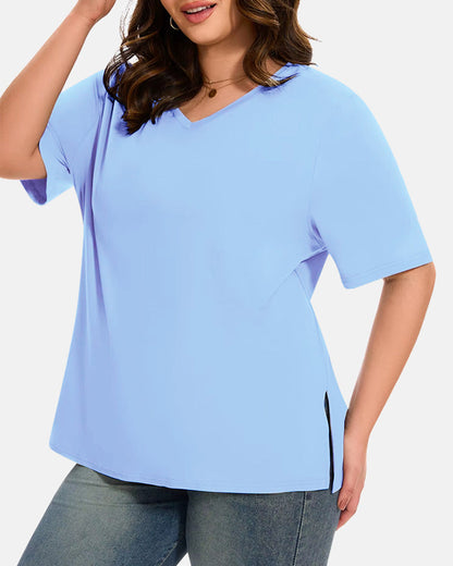 Women's Plus Size Basic Sleeve V-Neck T-Shirts
