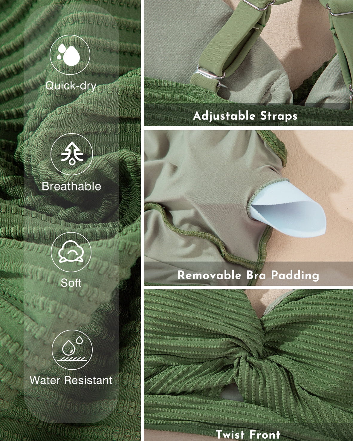 Textured Twist Front High-Waisted Bikini Set