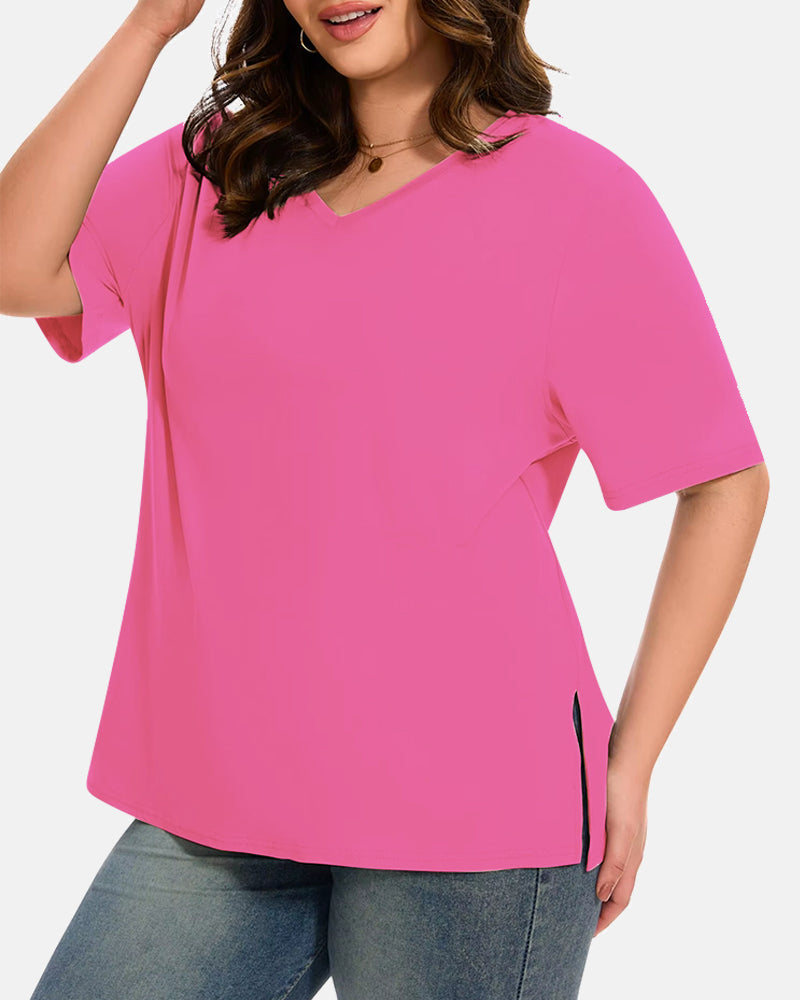 Women's Plus Size Basic Sleeve V-Neck T-Shirts