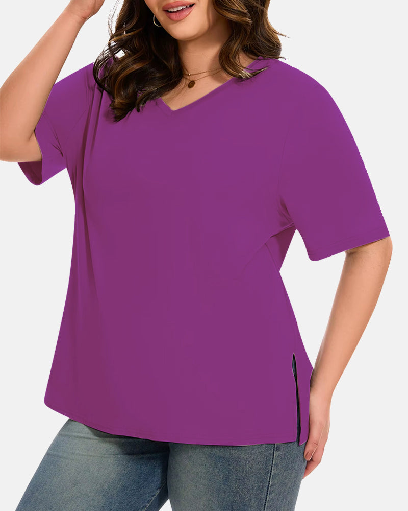 Women's Plus Size Basic Sleeve V-Neck T-Shirts