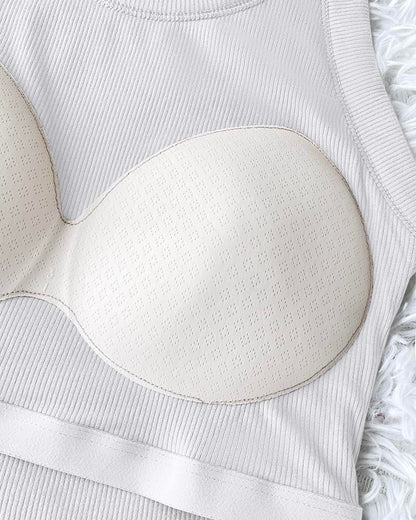 Ribbed Tank Top with Built-in Bra and Pads