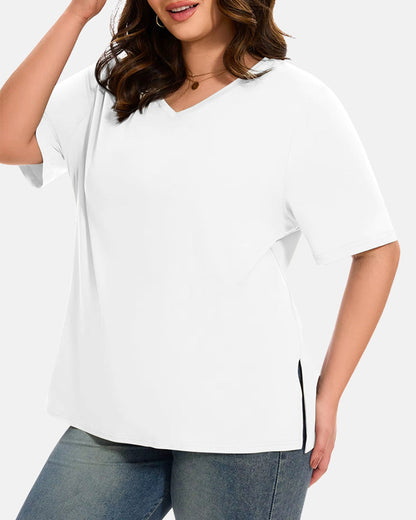 Women's Plus Size Basic Sleeve V-Neck T-Shirts