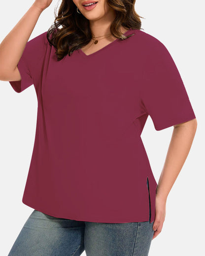 Women's Plus Size Basic Sleeve V-Neck T-Shirts